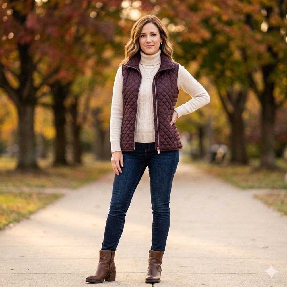 Marc New York Quilted Vest Countryside Womens 2X Burgundy Zip Up Puffer Pockets